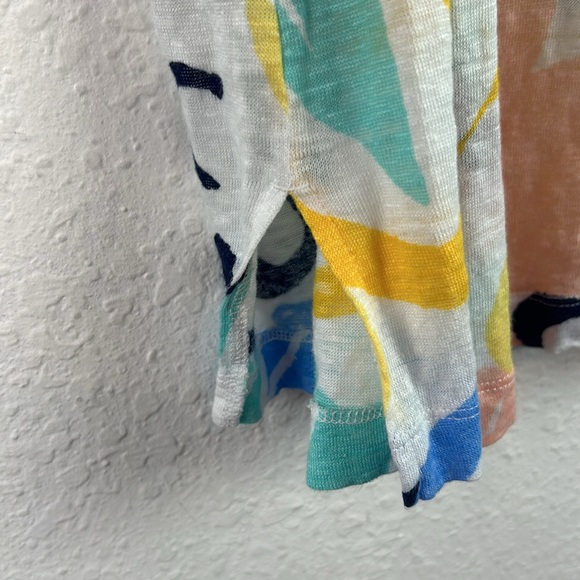 Perfect Rachel Zoe Colorful Floral V-neck Linen Short Sleeve Blouse Women large - Picture 4 of 6